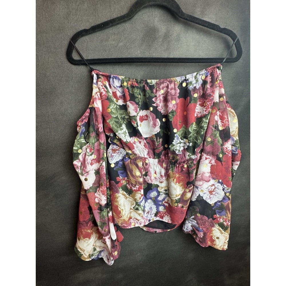 Express Womens Floral Cold Shoulder Slit Sleeve Blouse S Date Night Boho Chic